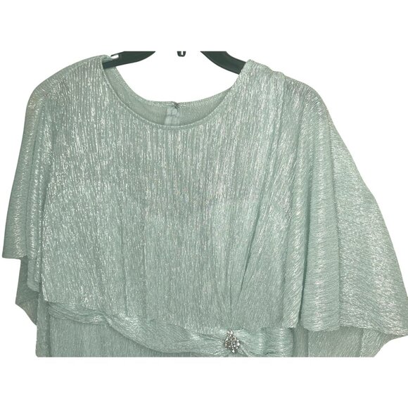 R&M Richards Cocktail Caplet Dress Seafoam Rhinestone Ruffle Mother Party Size18 - Picture 6 of 11